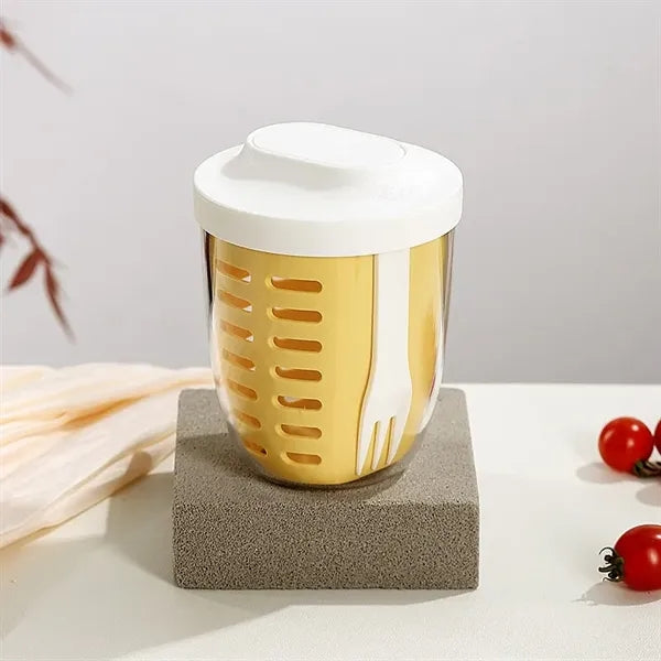 Double- layer Drained Salad Cup w/ With Lid Fork