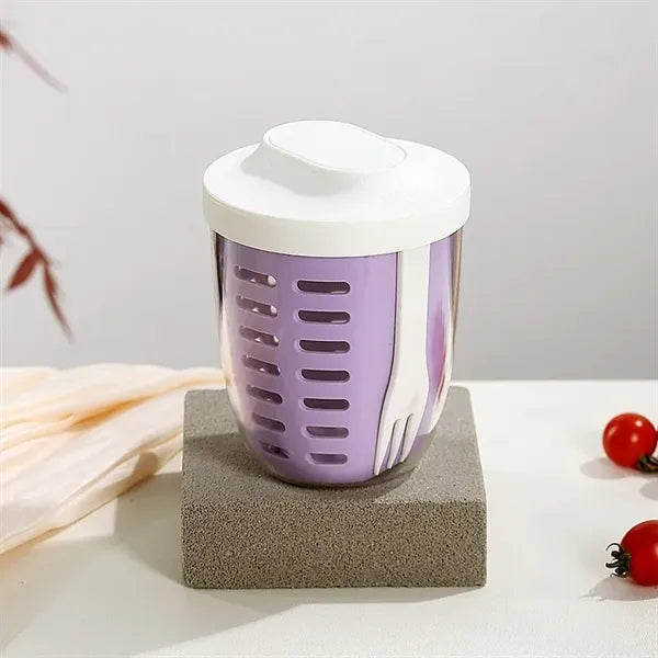 Double- layer Drained Salad Cup w/ With Lid Fork
