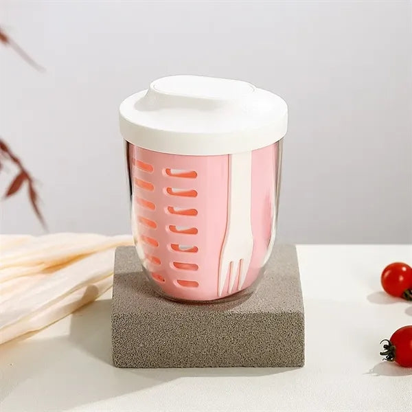 Double- layer Drained Salad Cup w/ With Lid Fork