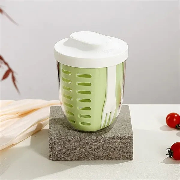 Double- layer Drained Salad Cup w/ With Lid Fork