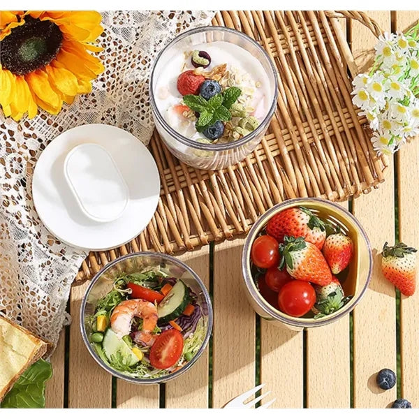 Double- layer Drained Salad Cup w/ With Lid Fork