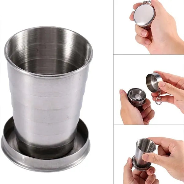 Stainless Steel Folding Portable Camping Mug with Keychain