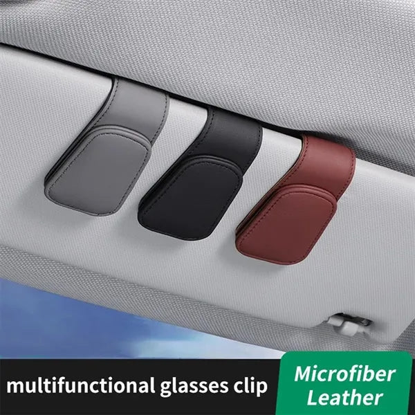 Leather Car Visor Business Card Sunglass Holder