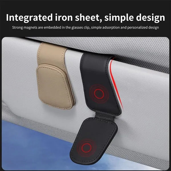 Leather Car Visor Business Card Sunglass Holder
