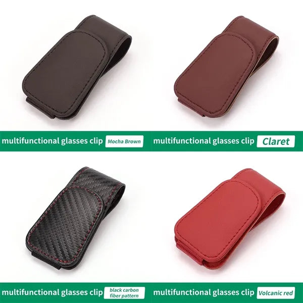 Leather Car Visor Business Card Sunglass Holder