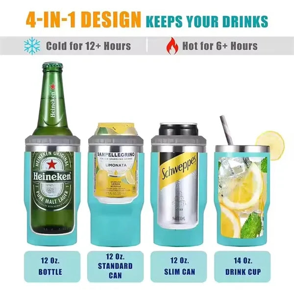 14oz Metal Multi-function Can cooler With 2 Lids