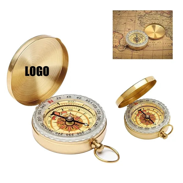 Multifunctional Brass Pocket Watch Flip Lid Luminous Compass