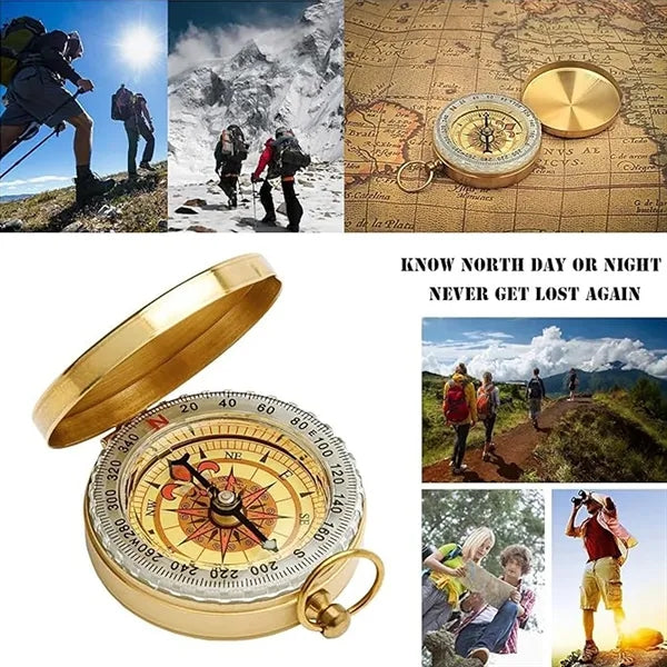 Multifunctional Brass Pocket Watch Flip Lid Luminous Compass