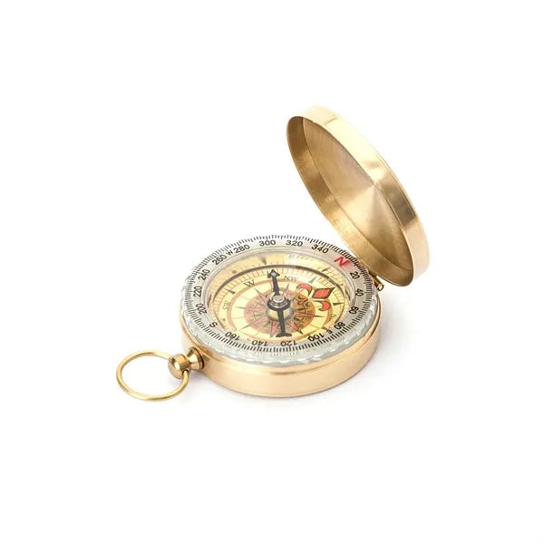 Multifunctional Brass Pocket Watch Flip Lid Luminous Compass