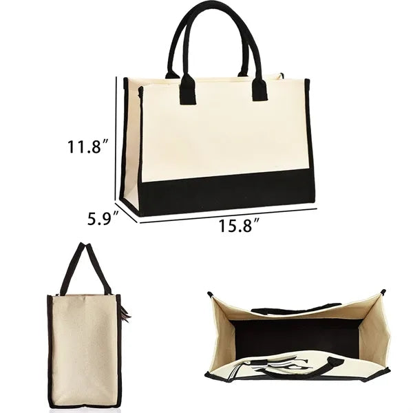 Large Jute Canvas Shopping Tote Bag