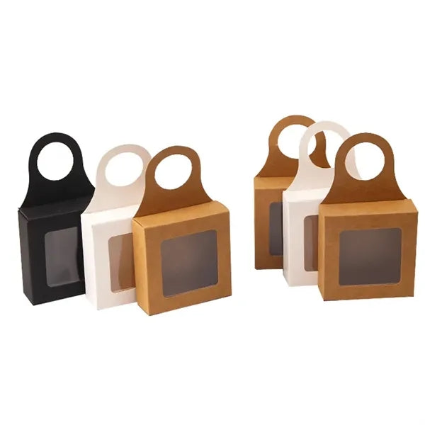 Kraft Paper Wine Bottle Box with Window Hanging Foldable
