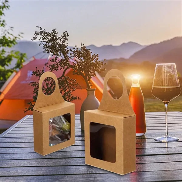 Kraft Paper Wine Bottle Box with Window Hanging Foldable