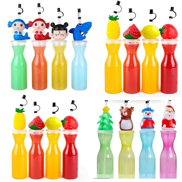 16OZ Disposable Christmas PET Juice Cup Bottle with Straw
