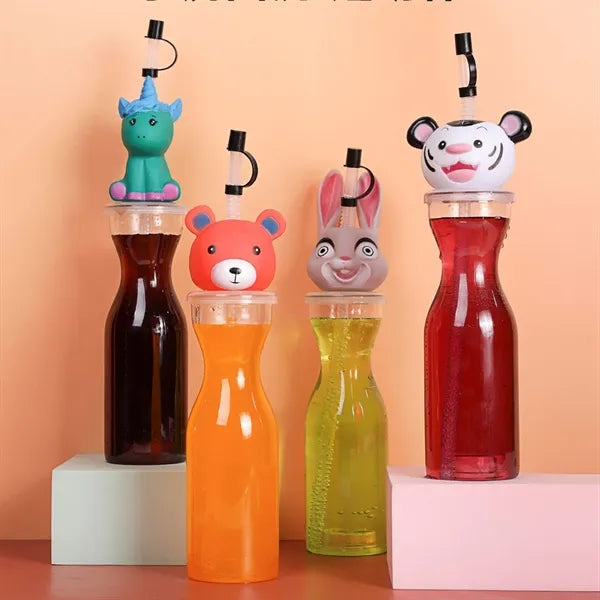 16OZ Disposable Christmas PET Juice Cup Bottle with Straw