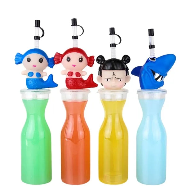 16OZ Disposable Christmas PET Juice Cup Bottle with Straw