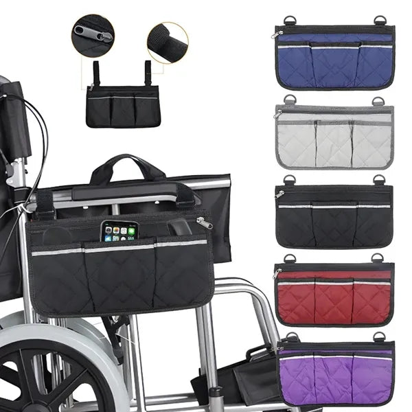 Wheelchair Armrest Side Storage Pocket With Reflective Strip