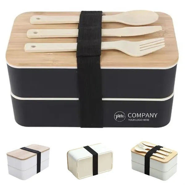 Eco bamboo lid microwave oven double-layer sealed lunch box