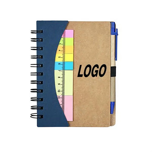 Spiral Notebook with Sticky Notes with Ruler and Pen