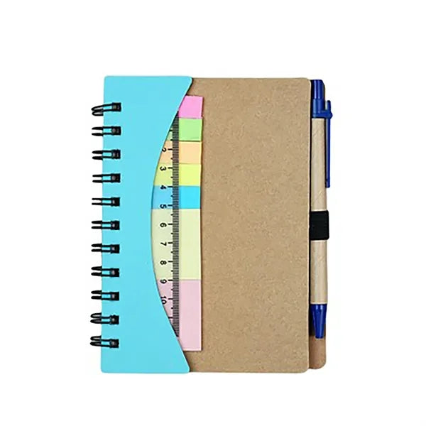 Spiral Notebook with Sticky Notes with Ruler and Pen
