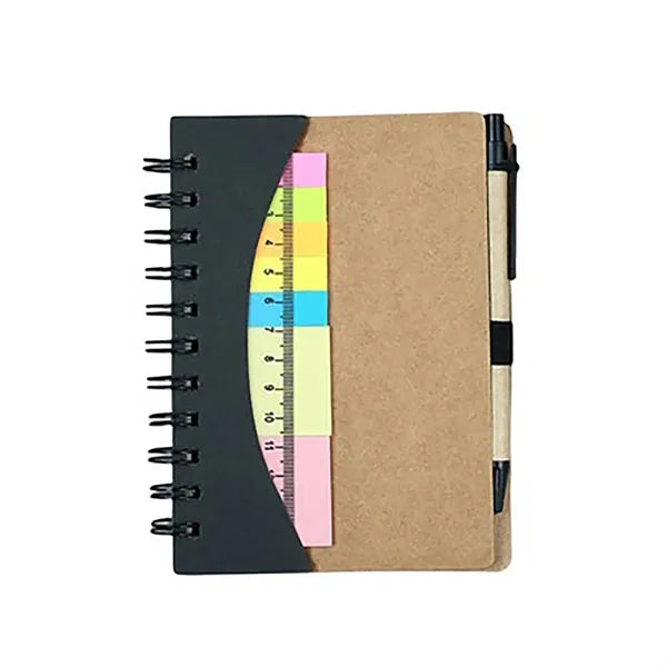 Spiral Notebook with Sticky Notes with Ruler and Pen