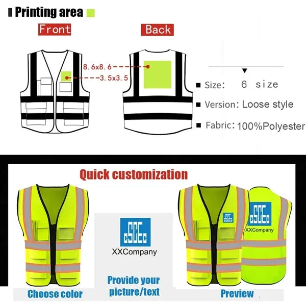 High Visibility Reflective Safety Vest With 5 Pockets Hi Vis