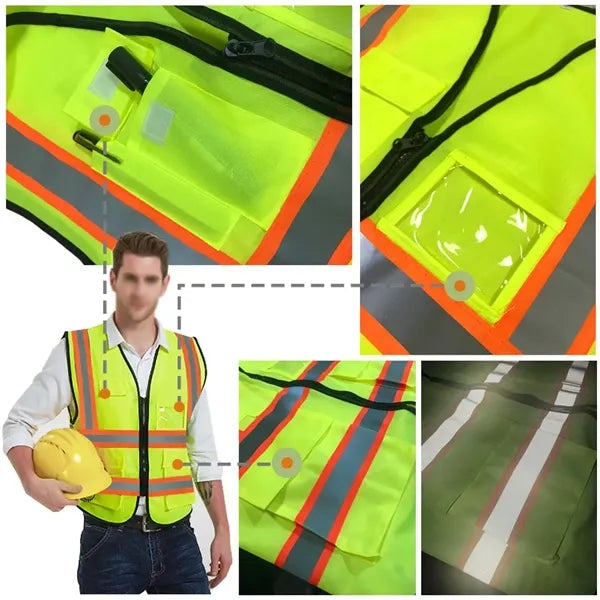 High Visibility Reflective Safety Vest With 5 Pockets Hi Vis