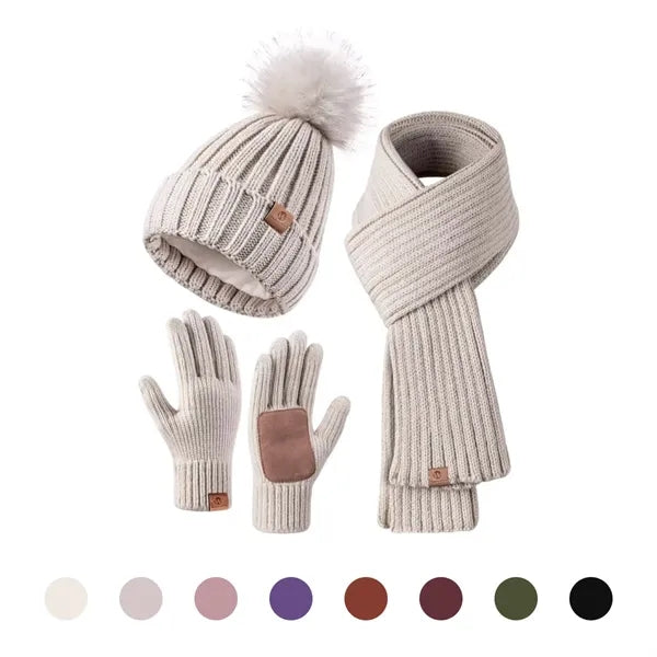 Winter Beanie Hat Scarf Gloves Set