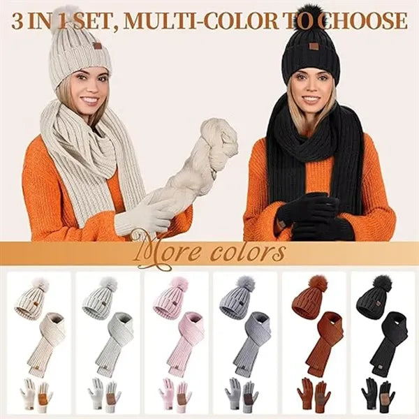 Winter Beanie Hat Scarf Gloves Set