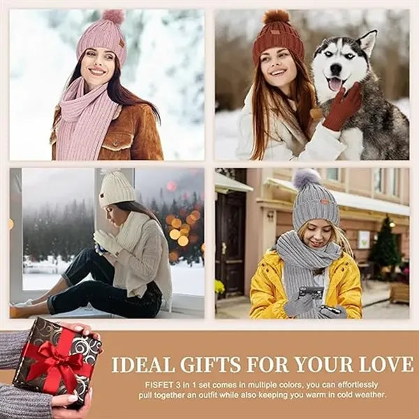 Winter Beanie Hat Scarf Gloves Set