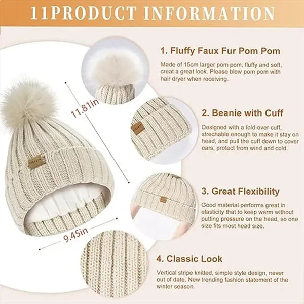 Winter Beanie Hat Scarf Gloves Set