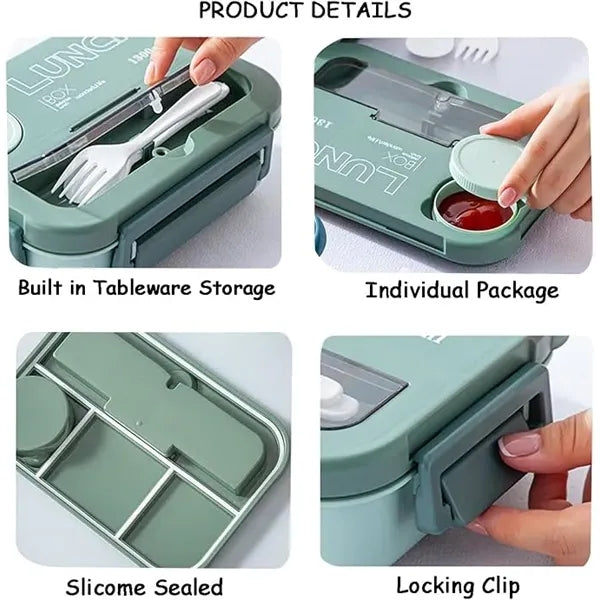 4 Compartment Bento Lunch Box With Tableware