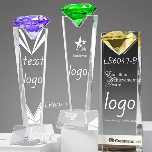 Recognition Crystal Award Glass Trophy Cup with Diamond
