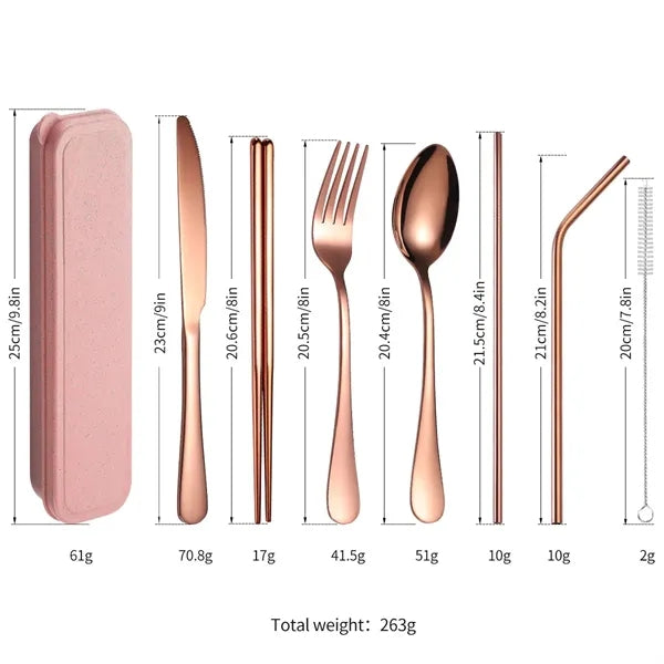 Portable Stainless Steel Cutlery Set - 7 Pcs Utensils