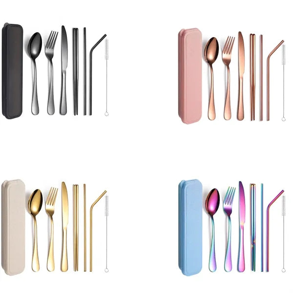 Portable Stainless Steel Cutlery Set - 7 Pcs Utensils