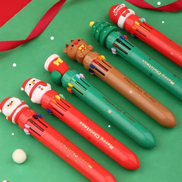 10 Colors Christmas Press Ballpoint Pen
