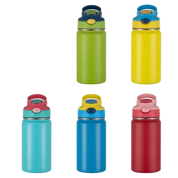 12oz Stainless Steel Kids water bottle with Straw Lid