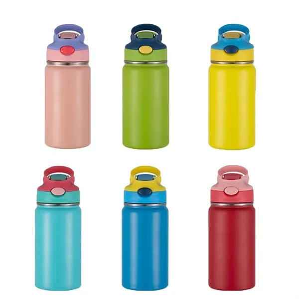 12oz Stainless Steel Kids water bottle with Straw Lid