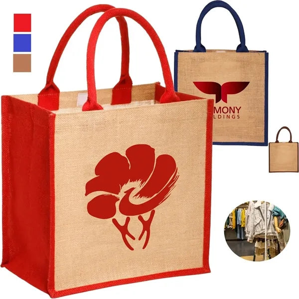 Laminated Jute Bags & Colored Sides and Handles W/ Gusset
