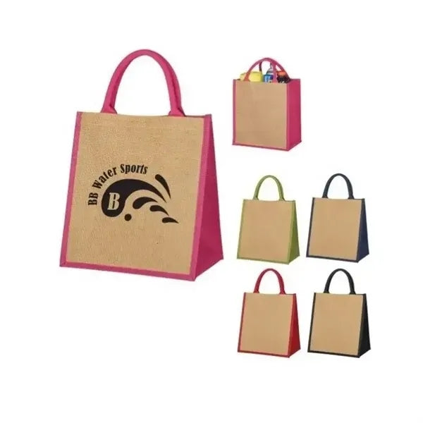Laminated Jute Bags & Colored Sides and Handles W/ Gusset