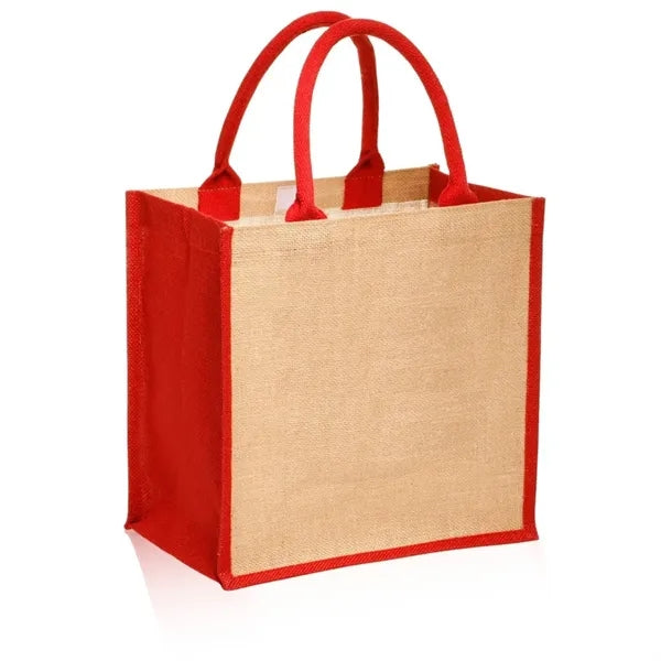 Laminated Jute Bags & Colored Sides and Handles W/ Gusset