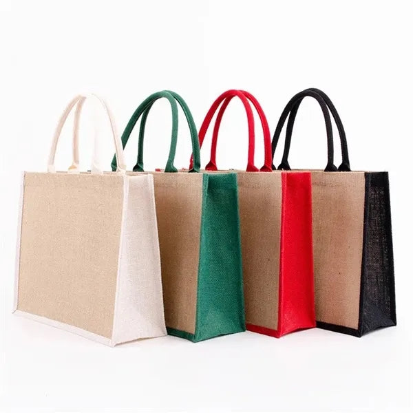 Laminated Jute Bags & Colored Sides and Handles W/ Gusset