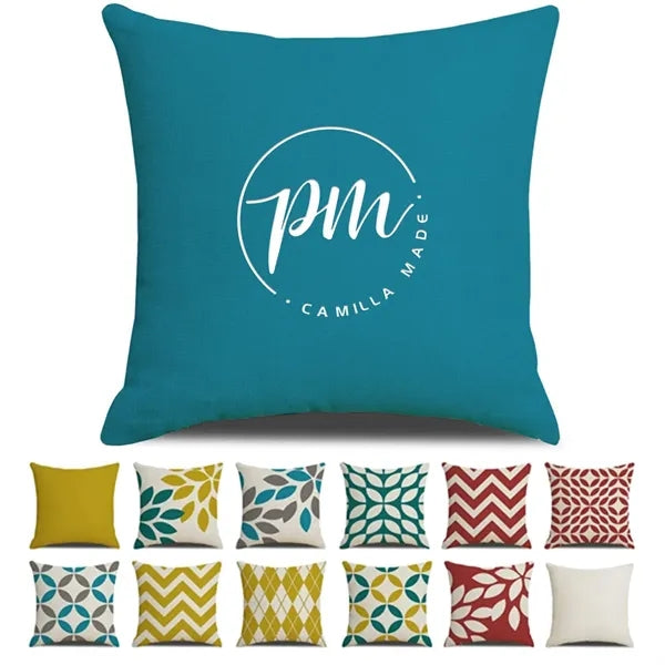 Solid Color Geometric Printed Linen Pillow Cushion Cover