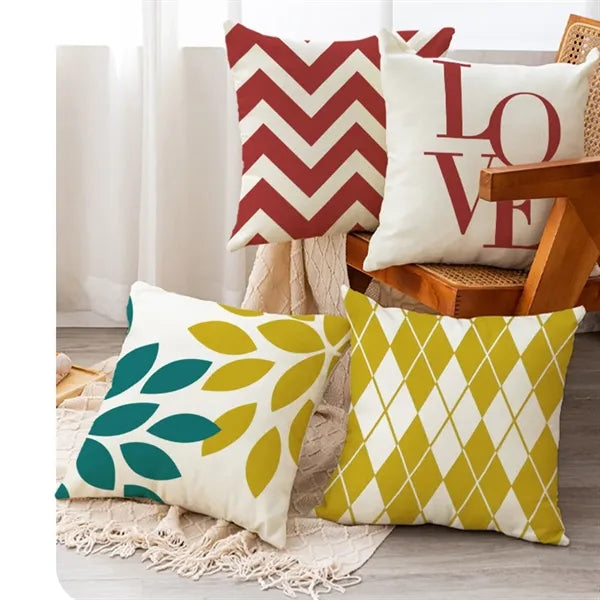 Solid Color Geometric Printed Linen Pillow Cushion Cover