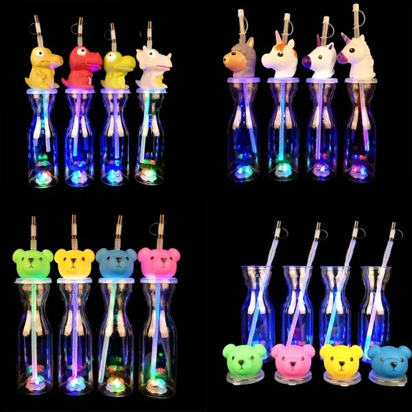 17OZ Flash Light Plastic Cup Cartoon Bottle with Straw
