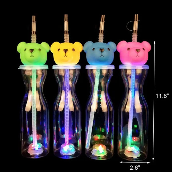 17OZ Flash Light Plastic Cup Cartoon Bottle with Straw