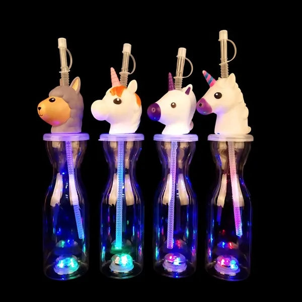 17OZ Flash Light Plastic Cup Cartoon Bottle with Straw
