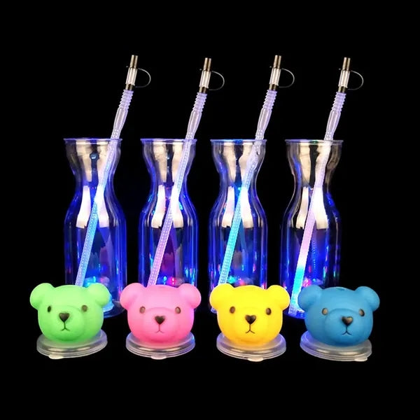 17OZ Flash Light Plastic Cup Cartoon Bottle with Straw