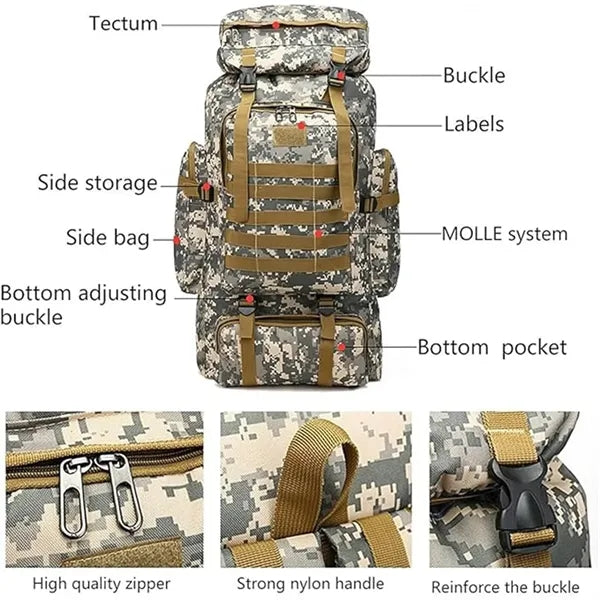 80L Outdoor Camouflage Hiking Waterproof Military Bags