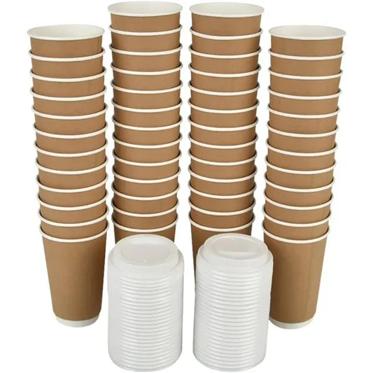 16oz Double Wall Kraft Paper Coffee Cup With Lid