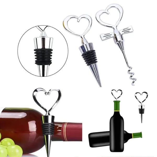 2 Pack Heart Wine Bottle Stopper Bottle-opener with Gift Box